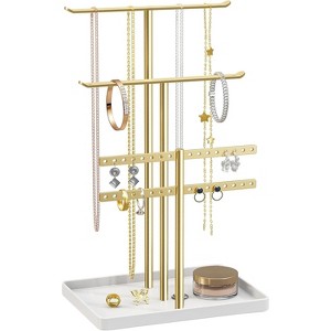 Gold Jewelry Tower Stand - 14.5" Sturdy Hanger Holds 80 Pieces, Ideal Gift for Women - 1 of 4