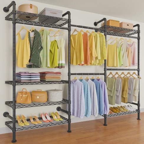 Heavy Duty Rolling Garment Rack,Portable Clothes Rack for Hanging  Clothes,Clothing Rack,Wardrobe Storage Rack with 3 Shelves,1 Hang Rod,1  Side