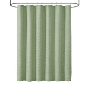 LunaLulinlk Green Check Fabric Shower Curtain - 1 of 4