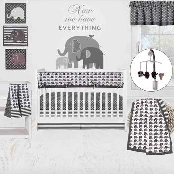 Bacati - Elephants White/Gray 10 pc Crib Bedding Set with Long Rail Guard Cover