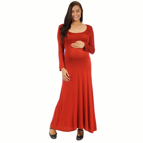 24seven Comfort Apparel Long Sleeve Maternity Maxi Dress-rust-xl : Target