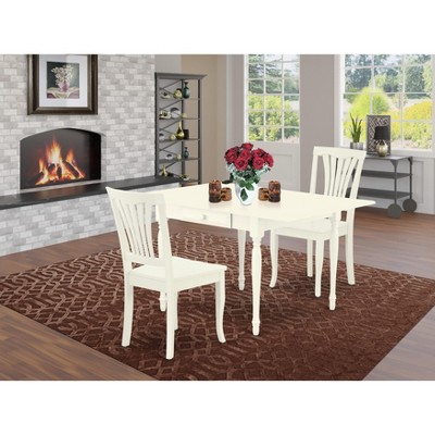 East West Furniture 3 Pc Kitchen Table set - Robust Two 9-Inch Drop Down Leaves Solid Wood Dinette Table & 2 Wooden Seat Dining Chairs,  White