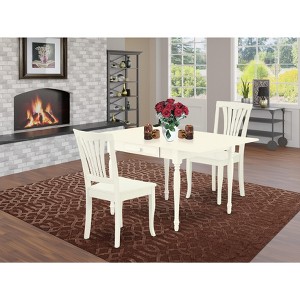 East West Furniture 3 Pc Kitchen Table set - Robust Two 9-Inch Drop Down Leaves Solid Wood Dinette Table & 2 Wooden Seat Dining Chairs,  White - 1 of 4