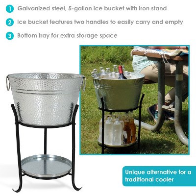 Silver Galvanized Steel Ice Bucket with Stand and Tray