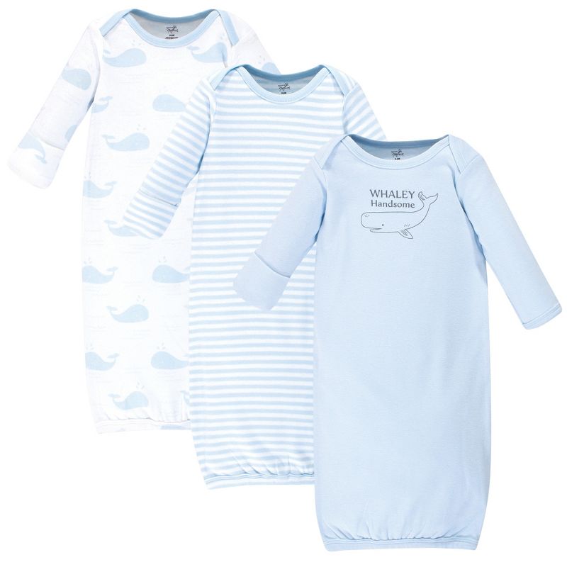 Touched by Nature Baby Boy Organic Cotton Long-Sleeve Gowns 3pk, Whale, 1 of 6
