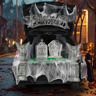 Joyfy Halloween Tombstone Trunk or Treat Archway Garage Decoration with Gargoyles, Arch Monument,Spider Web for Car Garage Door