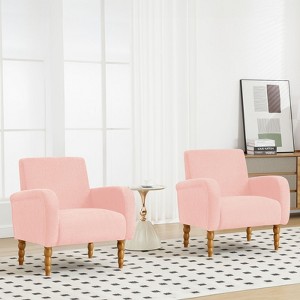 Modern Chenille Fabric Accent Chair, Upholstered Armchair with Solid Wood Legs - Comfy Single Sofa for Reading, Living Room, Bedroom - 1 of 4