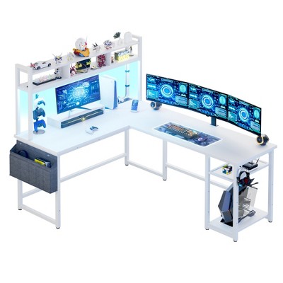 Aheaplus L Shaped Desk with Power Outlet & LED Strip