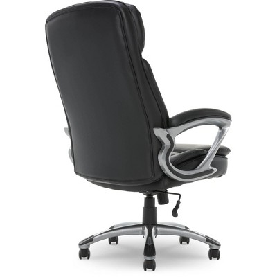 Executive Swivel Office Chair with Lumbar Support, Black Faux Leather