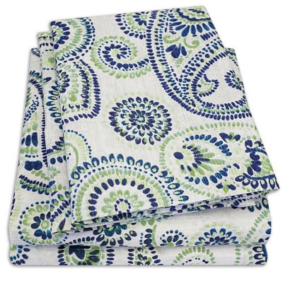 King Size Blue Paisley Cotton Microfiber Sheet Set