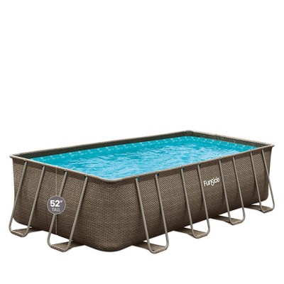 Funsicle 18' x 9' x 52" Oasis Designer Rectangular Frame Outdoor Above Ground Swimming Pool w/Accessories & Maintenance Kit, Brown Triple Basketweave