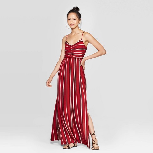 Women S Striped Sleeveless V Neck Cinched Top Maxi Dress