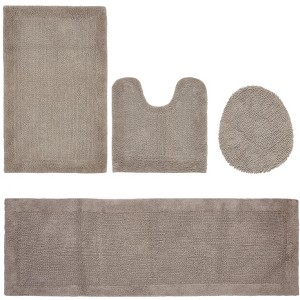 Edge Bath Rug 100% Premium Cotton Ultra-Soft Water Absorbent Tufted Solid Reversible 4 Piece Bathroom Rug Set for Machine Washable Bathmat - 1 of 2