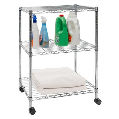 Shelving.com 3-Tier Chrome Wire Shelving with Wheels, Standard Duty - 14"d x 24"w x 32"h