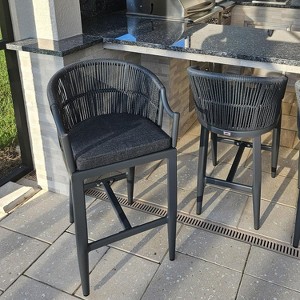 PURPLE LEAF Outdoor Bar Stools Set of 2 Patio Wicker Modern High Bar Chairs Metal Cushioned Barstools with Backs and Ergonomic Armrest - 1 of 1