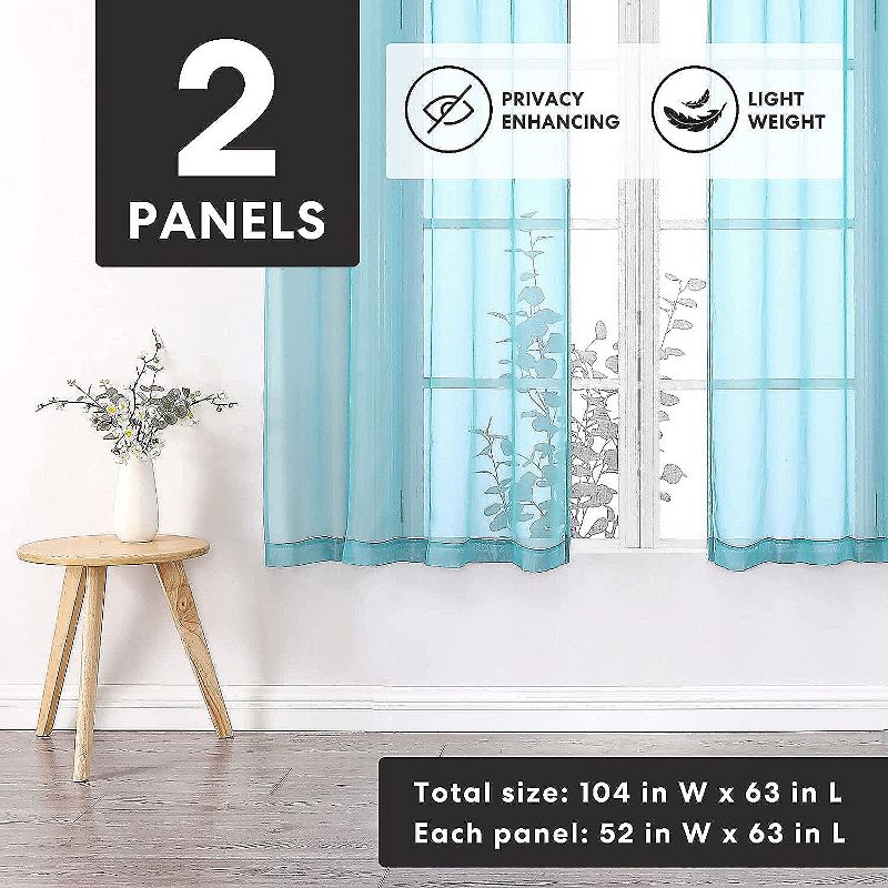 Goodgram® Basics Turquoise Blue 2 Piece Rod Pocket Translucent Sheer Voile Window Curtain Panels For Small Windows - 45 In. Long, 2 of 4