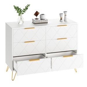 6-Drawer Wooden TV Cabinet, Modern Storage Entertainment Center, TV Console Table, Suitable for Bedrooms, Living Rooms, Hallways, and Entryways - 1 of 4