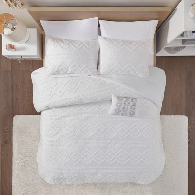 Full/Queen Jemma Solid Clipped Jacquard Duvet Cover Set - Ivory