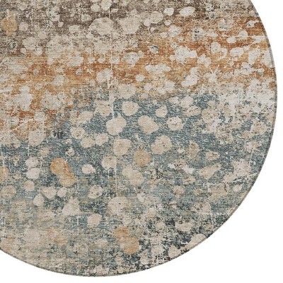 HomeRoots 8' Beige And Copper Round Abstract Washable Indoor Outdoor Area Rug