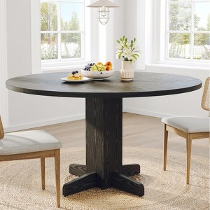 Round Dining Room Table for 4-6, 47" Wood Kitchen Table with Sturdy Pedestal Base, Farmhouse Circle Dinner Tables for Living Room, Apartment - 1 of 4