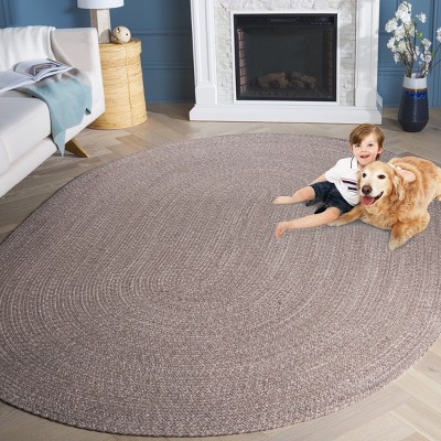 Ivory and Beige Braided Cotton Oval Area Rug 4' x 6'