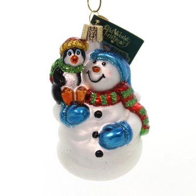 Old World Christmas 3.75" Snowman With Penguin Pal Ornament Frosty  -  Tree Ornaments