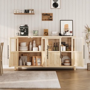 Sideboard Buffet Cabinet with 4 Glass Doors, 55-inch Dining Room Storage Cabinet for Kitchen & Living Room, Modern Display Console Table - 1 of 4