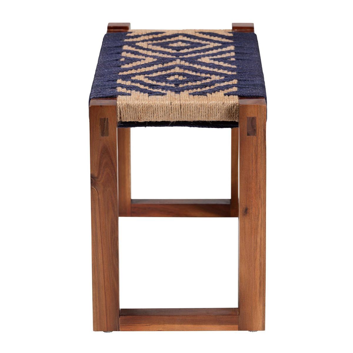 bali & pari Prunella Two Tone Seagrass and Acacia Wood Accent Bench Navy Blue/Brown/Natural Brown: Rectangular, Spot Clean, No Assembly Required - thumbnail 4