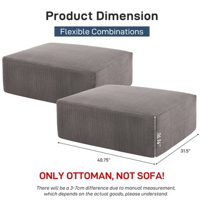 Gericco 40"*30" Small Square Footstools - No Assembly Required, Modular Corduroy Convertible Full Sponge Compression Footstools, Set of 2 (Grey)