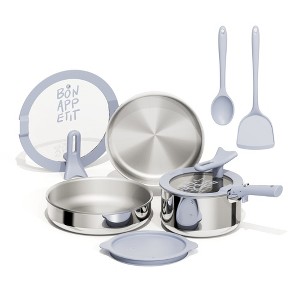 Aoibox 11pcs Tri-Ply Stainless Steel Cookware Set with Detachable Handle, Pots and Pans Set, Induction Kitchen Cooking Sets, RV/Camping Cookware - 1 of 4