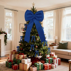 25 PCS Decorative Set for Xmas Tree, Christmas Tree Satin Topper Bow，and 24 Short Ribbon Bows, Garland, Indoor Outdoor Christmas Ornaments - 1 of 4