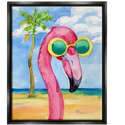 Stupell Industries Looking Good Flamingo Tropical Framed Floater Canvas Wall Art