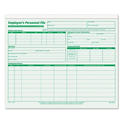 TOPS Employee Record File Folders Straight Cut Letter 2-Sided Green Ink 20/Pack 3287