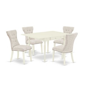 5-Piece Linen White Finish Solid Wood Top - Button Tufted Dining Room Set  - Seats 4 - 1 of 4