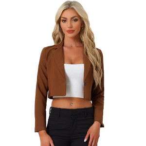 Allegra K Women's Long Sleeve Open Front Notched Lapel Business Cropped Blazers - 1 of 4