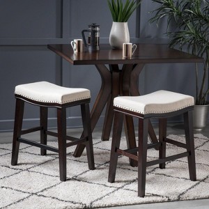 PAGED 24" High Saddle Bar Stools Set of 2, Modern Wooden Counter Height Bar Chair for Bar, Kitchen, Dining Room - 1 of 4