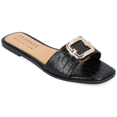 Journee Collection Womens Joarie Slip On Croco Slide Sandals