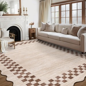 Washable Area Rug Soft Non-Slip Scalloped Carpet - 1 of 4