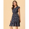 Allegra K Women's Floral Flutter Sleeves V Neck Smocked Ruffle Sundresses - 4 of 4