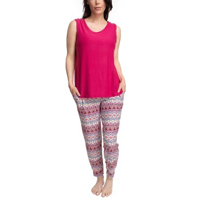 MUK LUKS Womens Chalked Cranberry 2 Piece Pajama Set