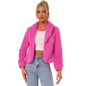 INSPIRE CHIC Women's Cropped Lapel Long Sleeve Fluffy Faux Fur Jackets - 1 of 4