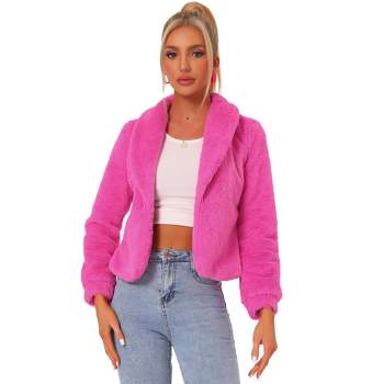 Allegra K Pink Office Target Lapel 1 Women\'s Hot Blazer Large Business Velvet Suit Crop : Button Collar