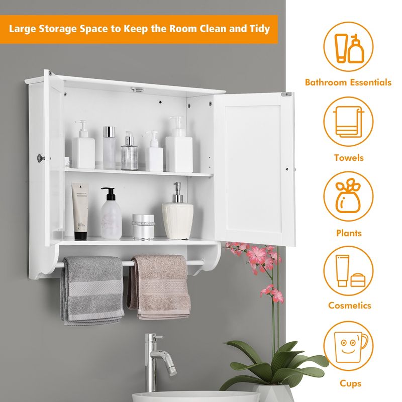 Costway Wall Mounted Bathroom Medicine Cabinet Storage Cupboard with Towel Bar Brown/Grey, 5 of 11