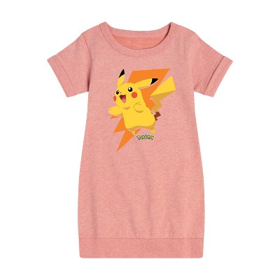 Girls' - Pokémon - Pikachu Thunderbolt Graphic Short Sleeve Fleece Dress