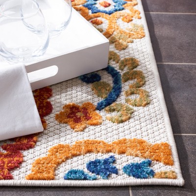 Cabana Cream and Navy Floral Square Area Rug