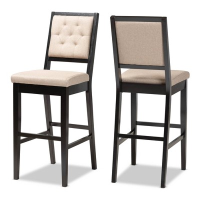 2pc Gideon Fabric Upholstered and Wood Barstool Set Sand/Dark Brown - Baxton Studio