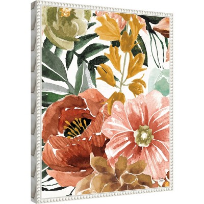 Beaded Framed Floral Aquarelle Canvas Wall Art