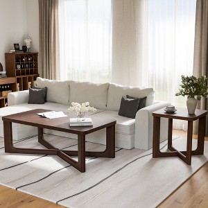 Spassway Wood Coffee Table Set Modern Coffee Table with Square End Table Living Room Table Set with Criss Cross Base for Apartment Home Office - 1 of 4