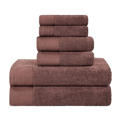 Premium Cotton Solid, Herringbone Medium Weight 6-piece, Bathroom Towel ...