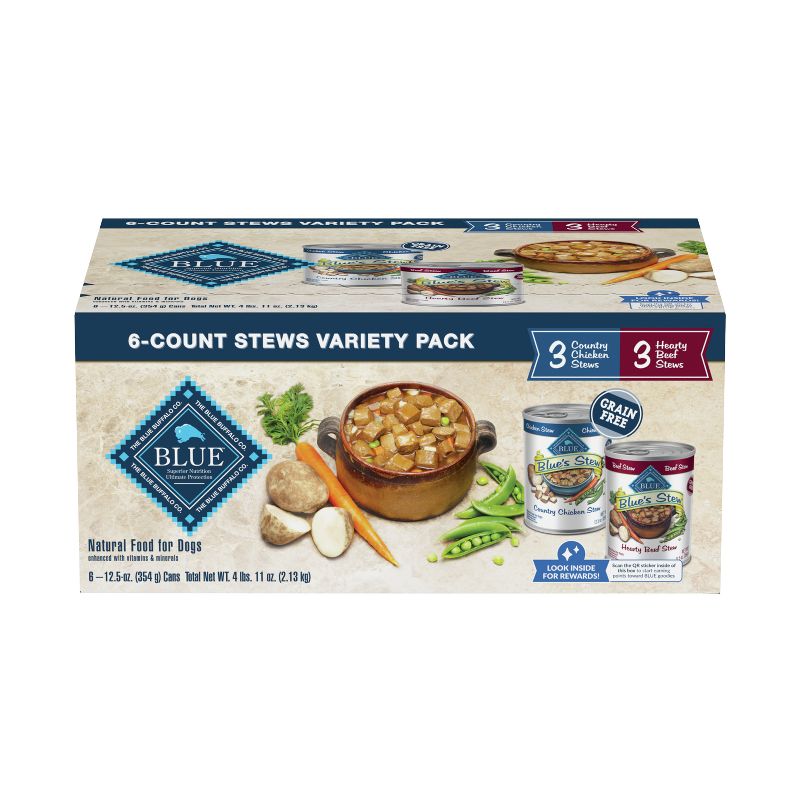 Blue Buffalo Blue&#39;s Stew Chicken &#38; Beef In Gravy Wet Dog Food Variety Pack for Adult Dogs, Grain-Free - 12.5oz/6ct, 2 of 7